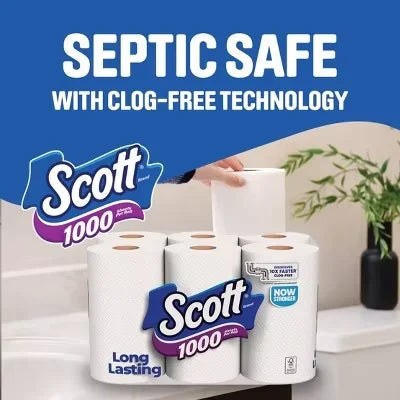 Bathroom Tissue 1000 Septic-Safe 1-Ply - 4 Rolls: 1000 Sheets Per Roll for Everyday Household Use