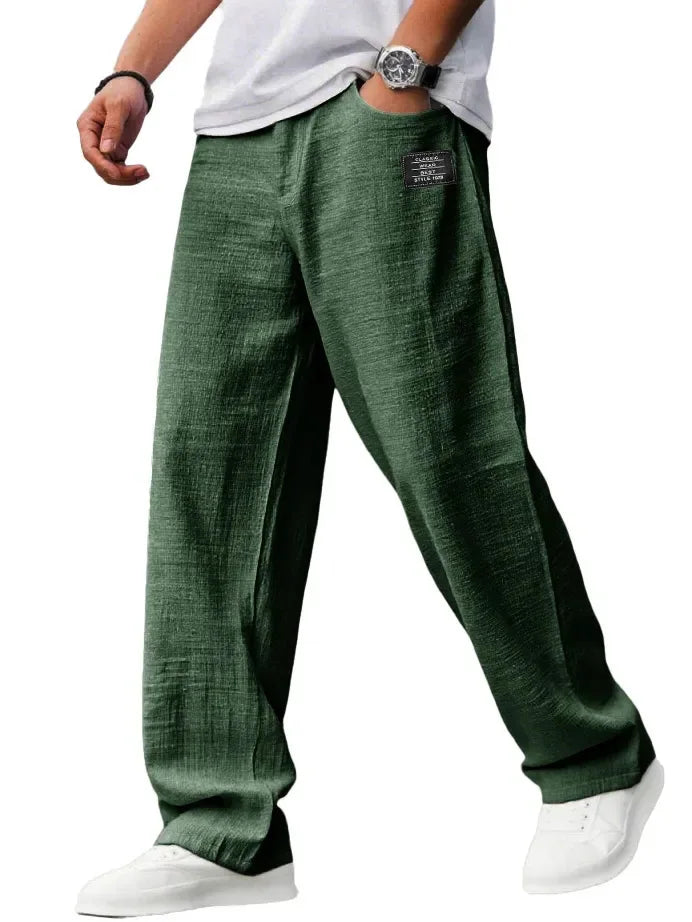 2026 Men Casual Linen Pants Solid Color Elastic Waist Loose Trousers Male Summer Breathable Lightweight Streetwear Joggers Pants