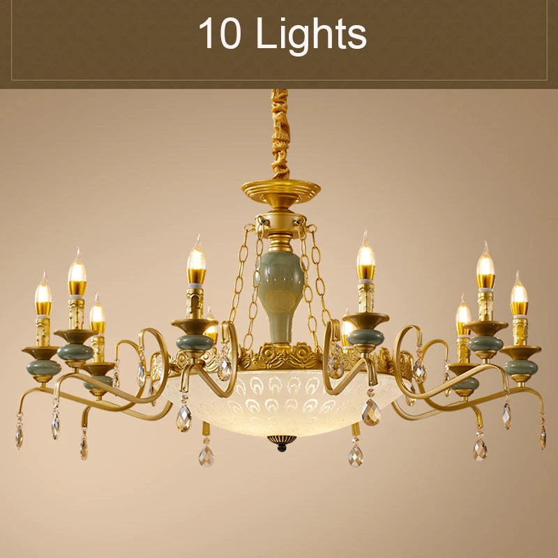 Mediterranean Style Ceramic Crystal Chandelier for Living Room Bedroom Villa Duplex - Elegant Lighting Fixture