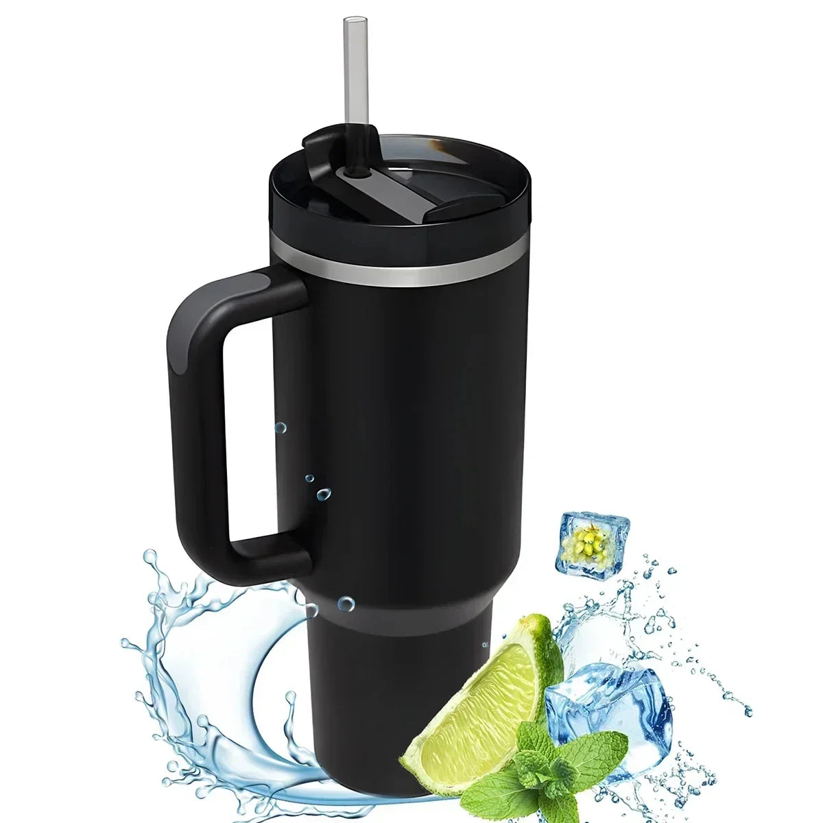 40oz Insulated Tumbler With Handle Straw 2.0 Vacuum Stainless Steel Thermal Mug For Coffee Tea Hot Cold Car Travel Cup Leakproof