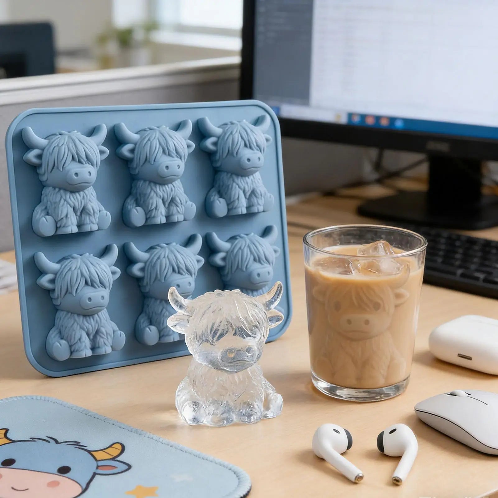3D Highland Cow Ice Silicone Mold with 6 Cavity For DIY Whiskey Cocktails Beer Drinks For Home Kitchens Bars Jelly Tools