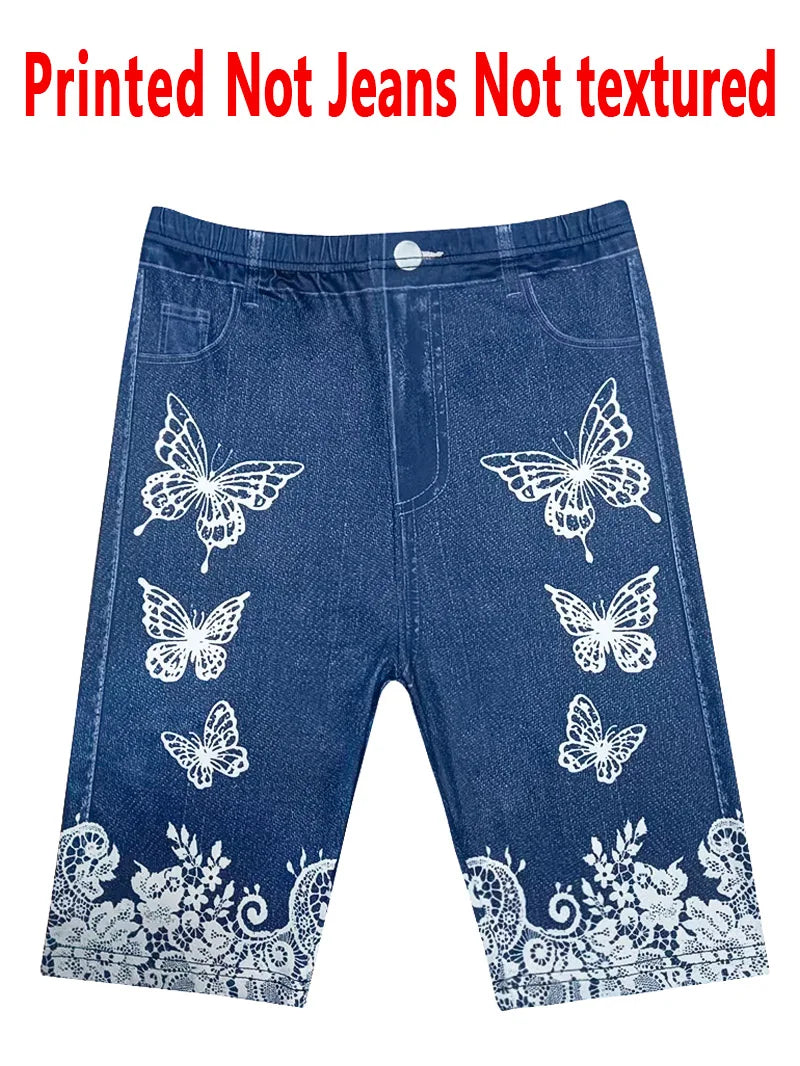 1362 [Printed Leggings - Not Faux Denim Fabric]Printed Leggings Without Texture - Non-Faux Denim Fabric, Women'S Floral Print
