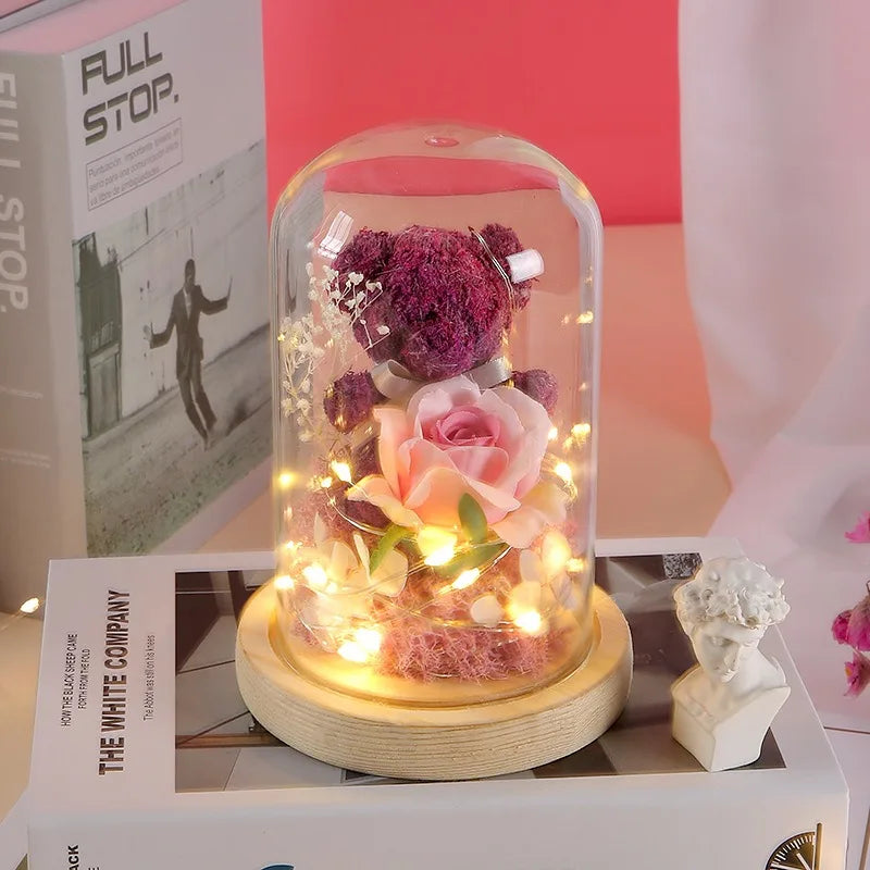 Valentine's Day Gift for Girlfriend Eternal Rose LED Light Flower Luminous Decoration Wedding Decor Creative Mother's Gifts
