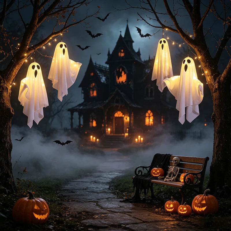 Halloween Decor Hanging Ghost Lamp LED Lighted Ghost Hanging Decor Halloween Party Favor Gift for Home Garden Decor