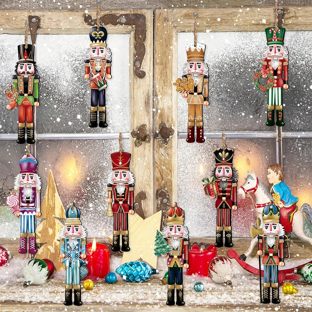 12PCS Nutcracker Wooden Decorative Set - Christmas Gift, Party Decoration And Home Decor