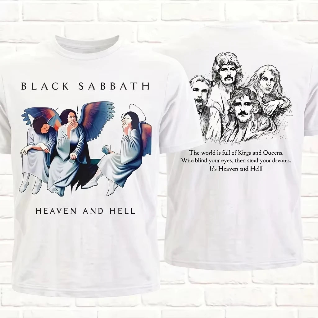 2026 New Black Sabbath Heaven and Hell Tour Graphic T-Shirt, Men's Retro Rock Band Short Sleeve Luxury Clothes men's t-shirts