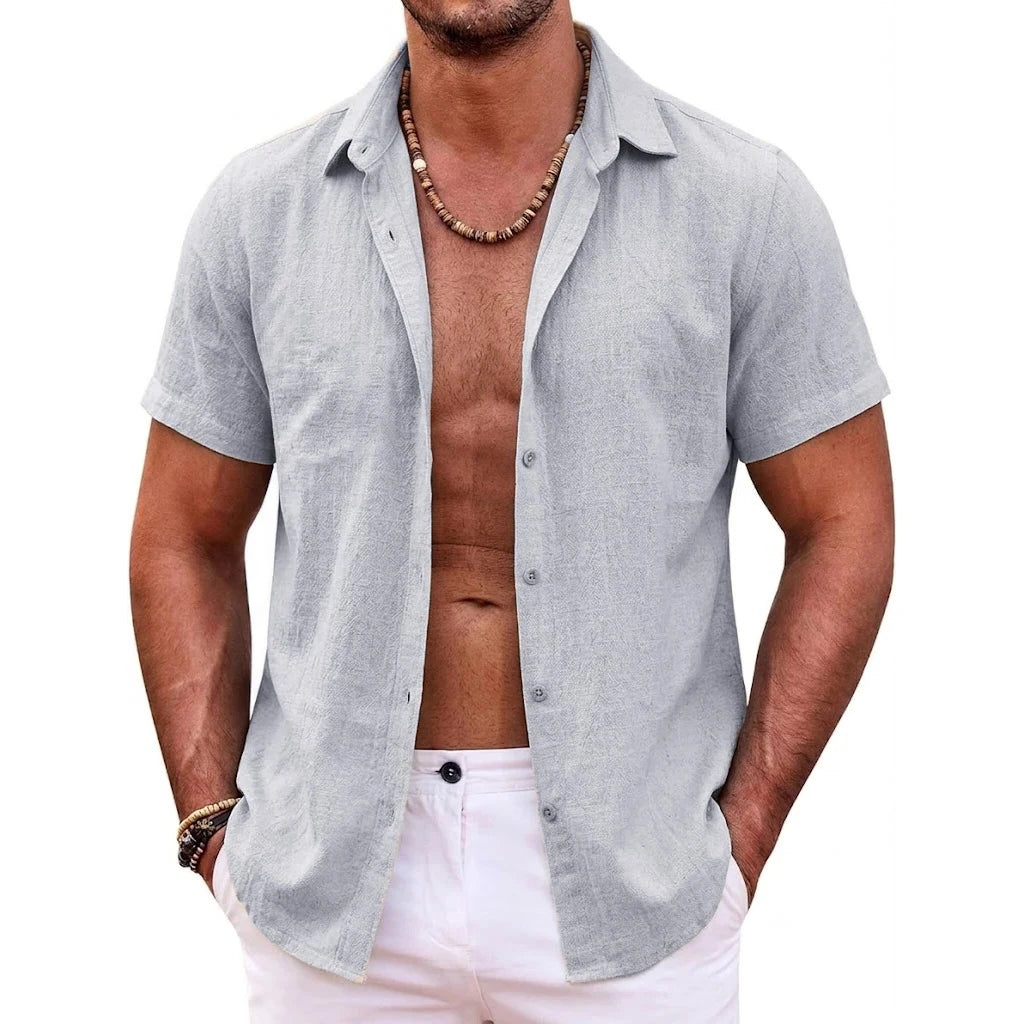 Mens Summer Hawaiian Short Sleeve Shirts Cotton Linen Lapel Tops Casual Breathable Beach and Gym Tees Plus Size for Men Tops