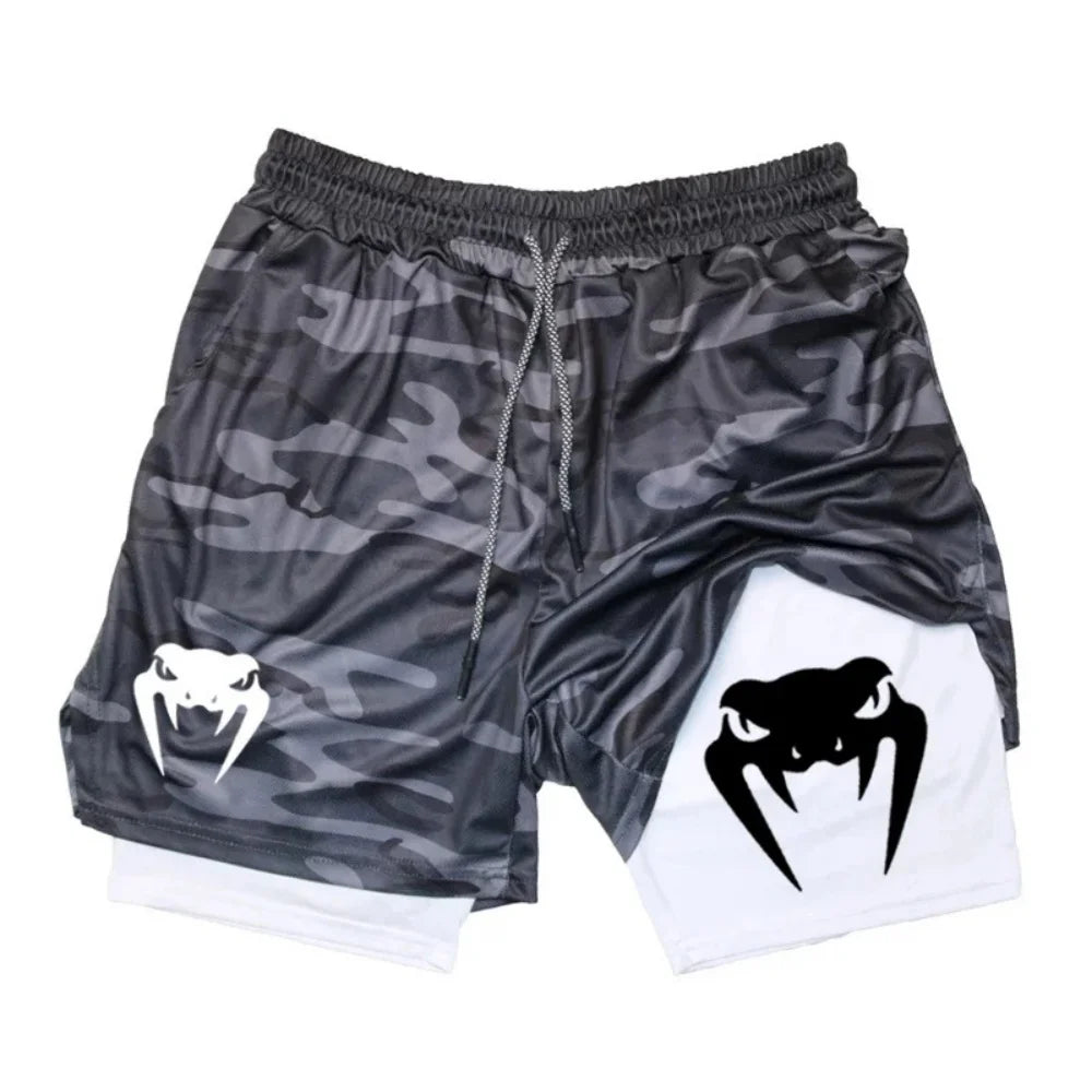 Men's 2026 anime double-layer two-piece set breathable quick drying sweat absorbing sports shorts gym jogging pants