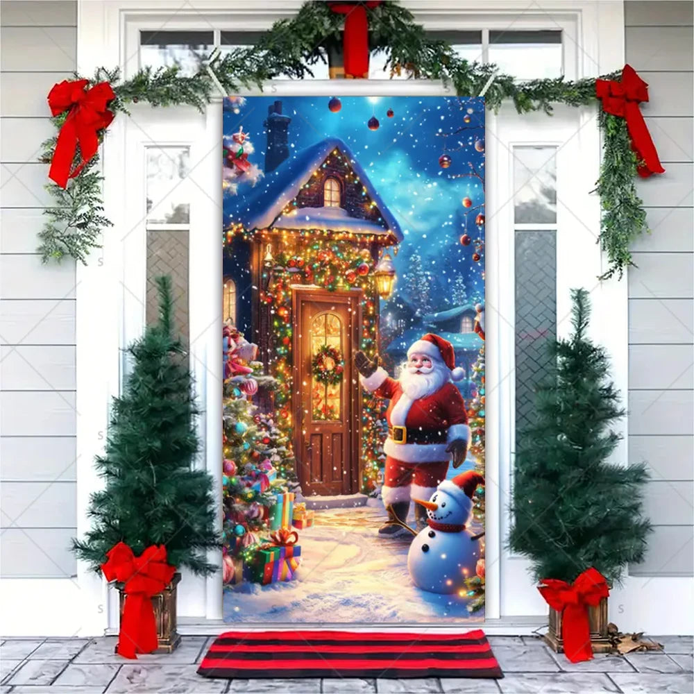 Christmas Theme Santa Claus Santa Dog Snowman Door Cover Banner Festive Party Decoration Supplies Photography Props Xmas Gifts