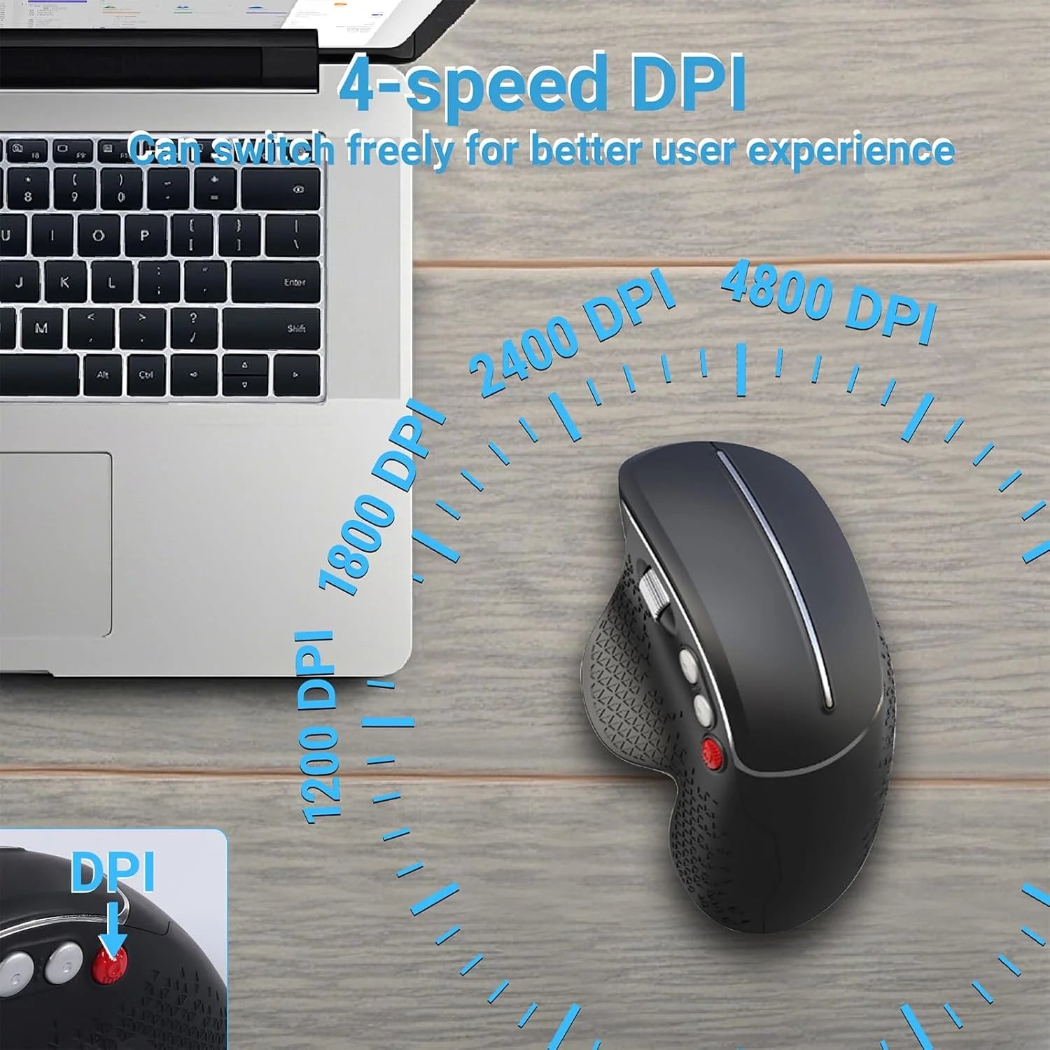 Wireless Ergonomic Vertical Mouse USB Wireless Mouse Side Roller Slient Click Mouse for Computer Laptop