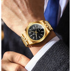 New Hot-Selling Men's Stainless Steel Five-Link Steel Band Watch with Arabic Numerals, Business Style, Round Case, Calendar Display Function, Valentine's Day Gift, Father's Day Gift