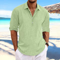 2026 Summer High Quality Men's Casual Cotton Linen Long Sleeve Shirt Solid Color Lapel Button Loose Tops Business Casual Blouse