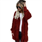 Autumn Winter Double Fleece Cardigan Jacket Women Solid Color Long Sleeve Plush Warm Hooded Lady Jacket Oversized Outerwear Coat