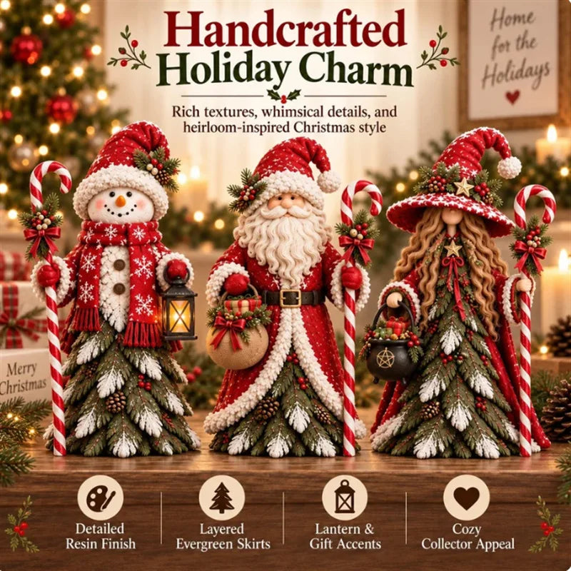 2026 Christmas Wooden Ornaments Holiday Desktop Decoration Snowman Santa Claus Witch Character Ornament Home Furnishings
