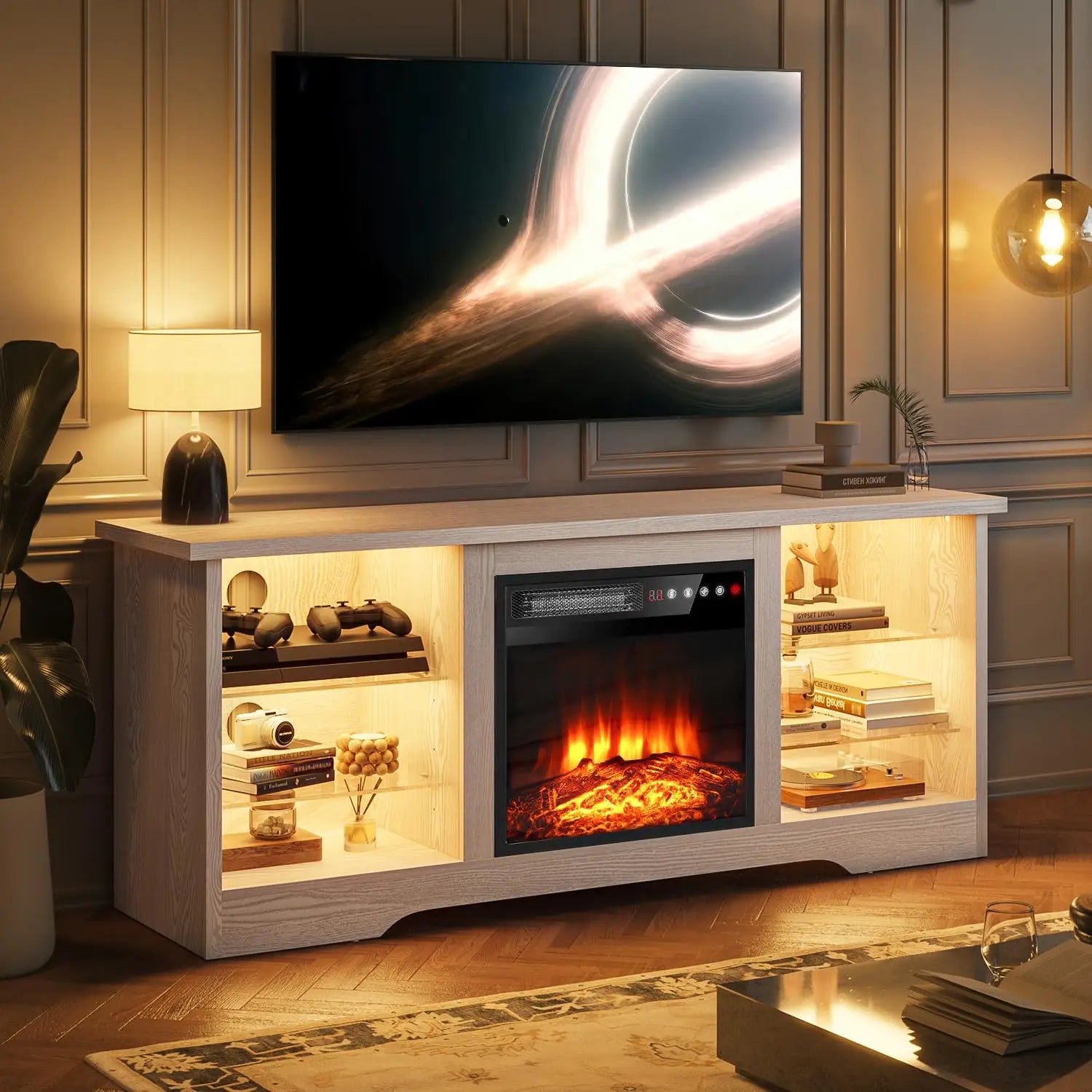 VITESSE Fireplace with TV Stand 36" inch Electric Fireplace Up to 80" TVs, LED Light Entertainment Center, 70" Modern Wood High