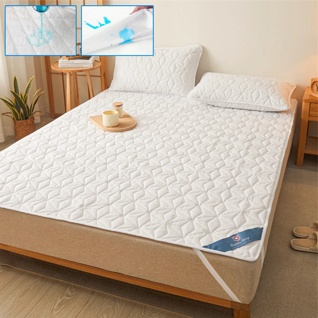 Waterproof Mattress Protector - Breathable Noiseless Mattress Cover Pad with 4 Elastic Corner Straps Fits up to 30 cm Deep
