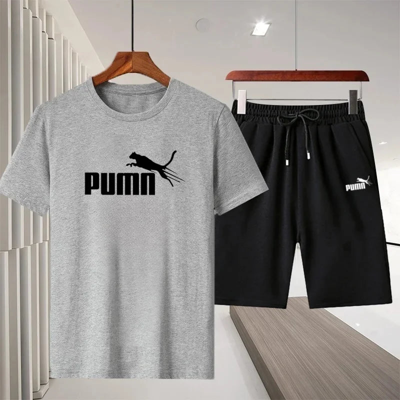 2026 Summer New Men's Casual Sports Outdoor Running Fitness Short-Sleeve Breathable Quick-Dry T-Shirt + Shorts Two-Piece Set