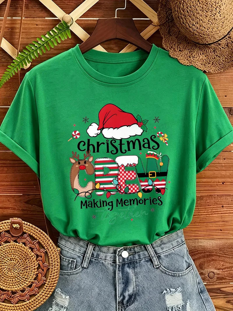 Christmas Crew Making Memories Together T Shirt Family Matching Christmas Outfit Santa Hat Graphic Tee Tops Xmas Party Shirts