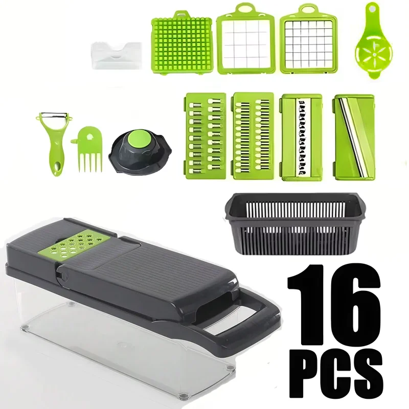 Household Multi-function Chopper Slicing Shredding And Dicing Fast Chopper 14/16-Piece Set Chopper Is Suitable For The Kitchen