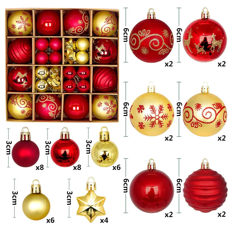 44Pcs 3/6CM Merry Christmas Decoration Ball Christmas Tree Topper Pendant for Home Decor New Year 2026 Navidad Gifts Supplies