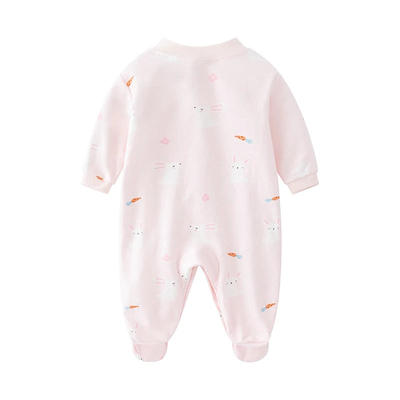 Baby's Long-Sleeved Jumpsuit, Pure Cotton, Newborn Pajamas, Baby Girl Clothes, Foot Covering Suit, Spring and Summer