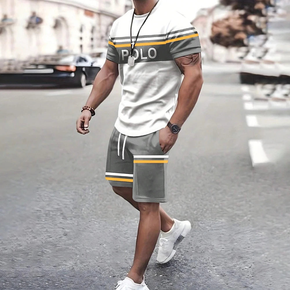 Fashionable New Men's Sportswear Short-Sleeved Shorts Suit Casual T-Shirt Shorts Sets Retro Cool Breathable Summer Two-Piece Set