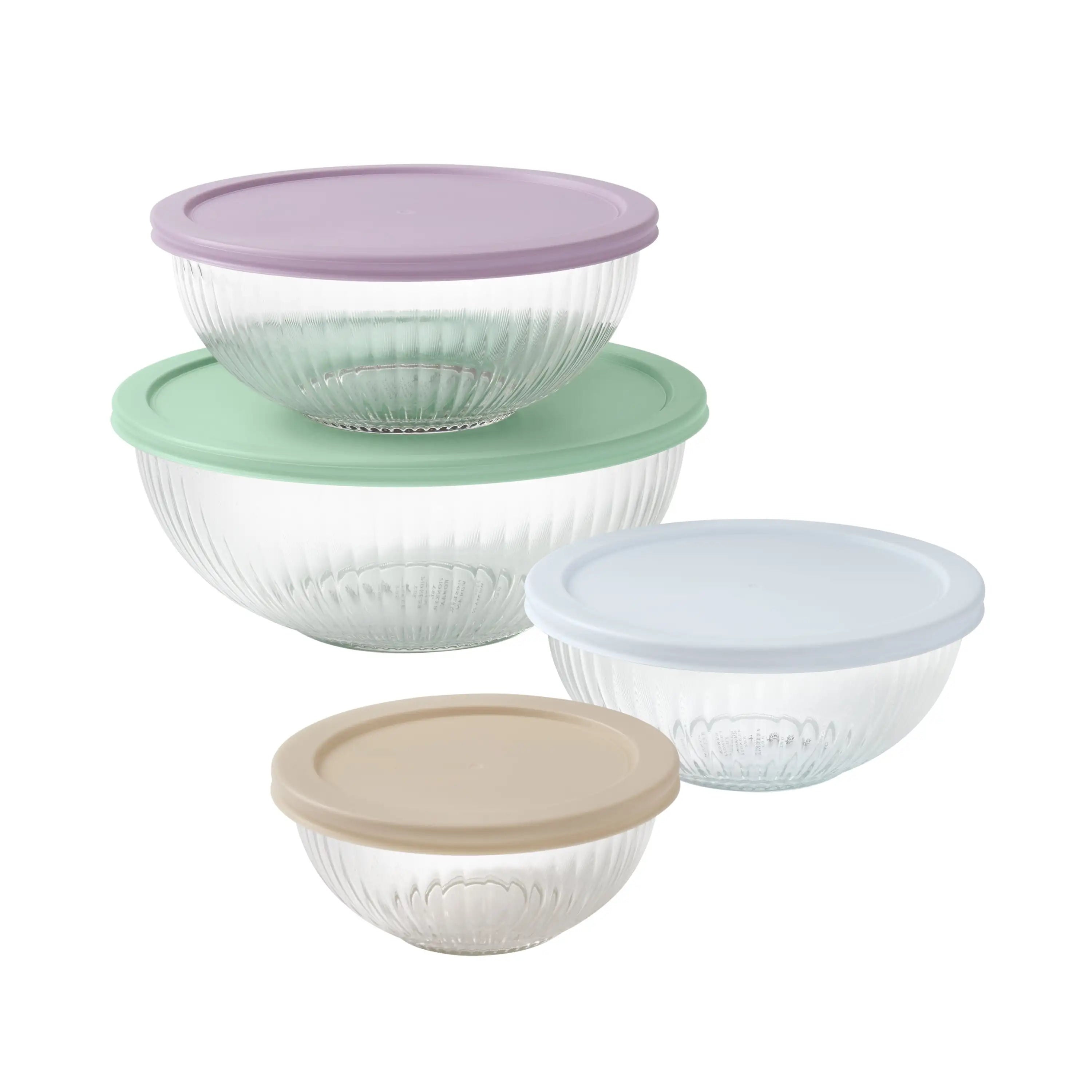 8-piece set of durable glass mixing bowls with varying sizes