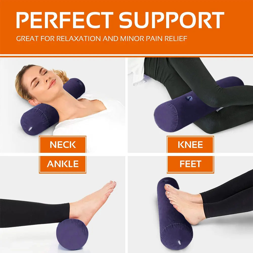 Inflatable Cylinder Pillow - Car Neck Pillow, Seat Support, Orthopedic Neck Support for Travel, Office & Home