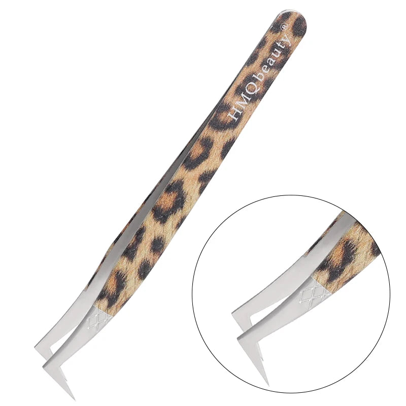 1Pcs Leopard Lash Tweezers Stainless Steel Superhard Tweezer 3D Volume Accurate Anti-Static Eyelash Extension Clip