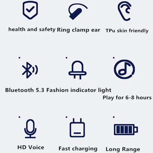 Headset With Microphone Bluetooth 5.3 Ear Clip Headphone TWS Wireless Earphone Single In-Ear HD HiFi Stereo Touch Control Sports