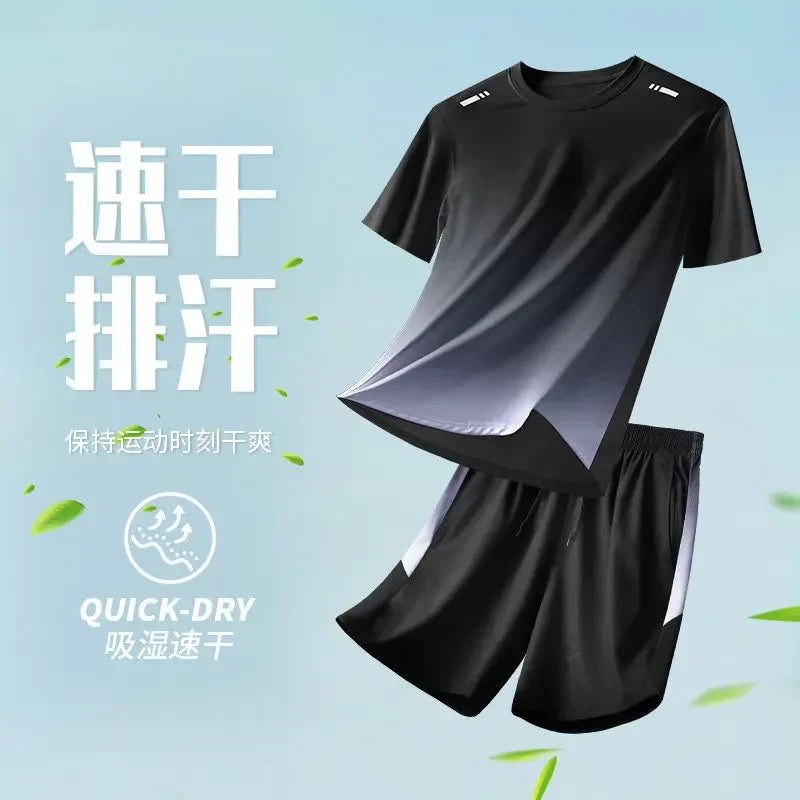 Men's 2-Piece Quick-Dry Athletic Set - Lightweight Loose Fit Running T-Shirt & Shorts - Summer Breathable Gym Workout Clothes
