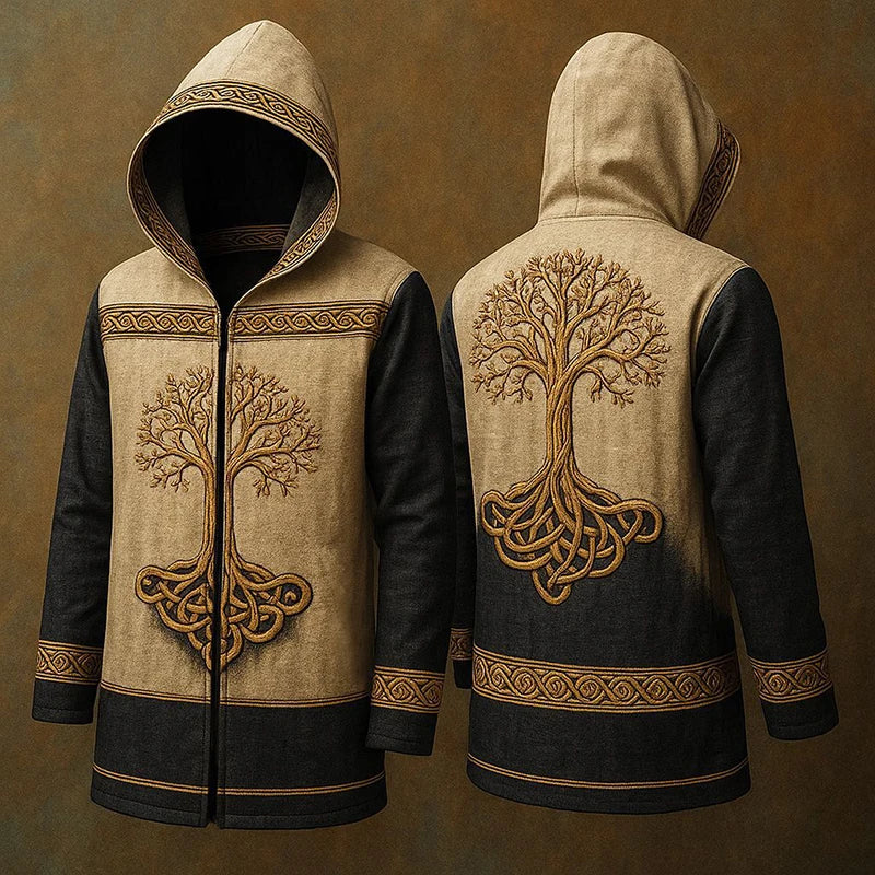 Vintage Goth Printed Hooded Coats Mens Fall Winter New Casual Loose Long Sleeve Long Cardigan Tops Men Fashionable Jacket Coat