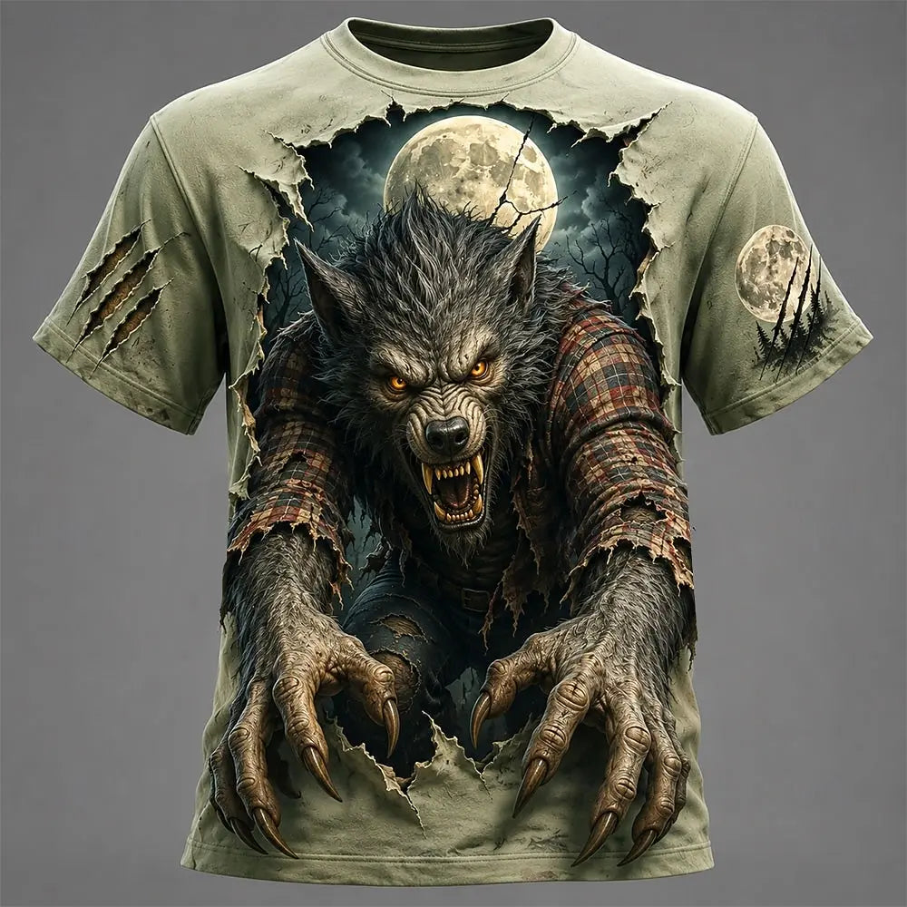 Multi-color Camo Wolf Skull 3D Print Men T Shirt Short Sleeve Crew Neck Outdoor Gothic Casual Summer Streetwear Tee