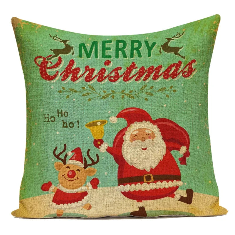Merry Christmas Cute Cartoon Decorative Pillows Case Santa Christmas Tree Deer Snowman Polyester Cushion Cover For Bed Room