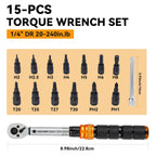 Waxtron 1/4'' Drive Torque Wrench 15PCS 20-240 IN.LB Accuracy ±3% Professional Torque Wrench For Bicycle Motorcycle Hand Tools
