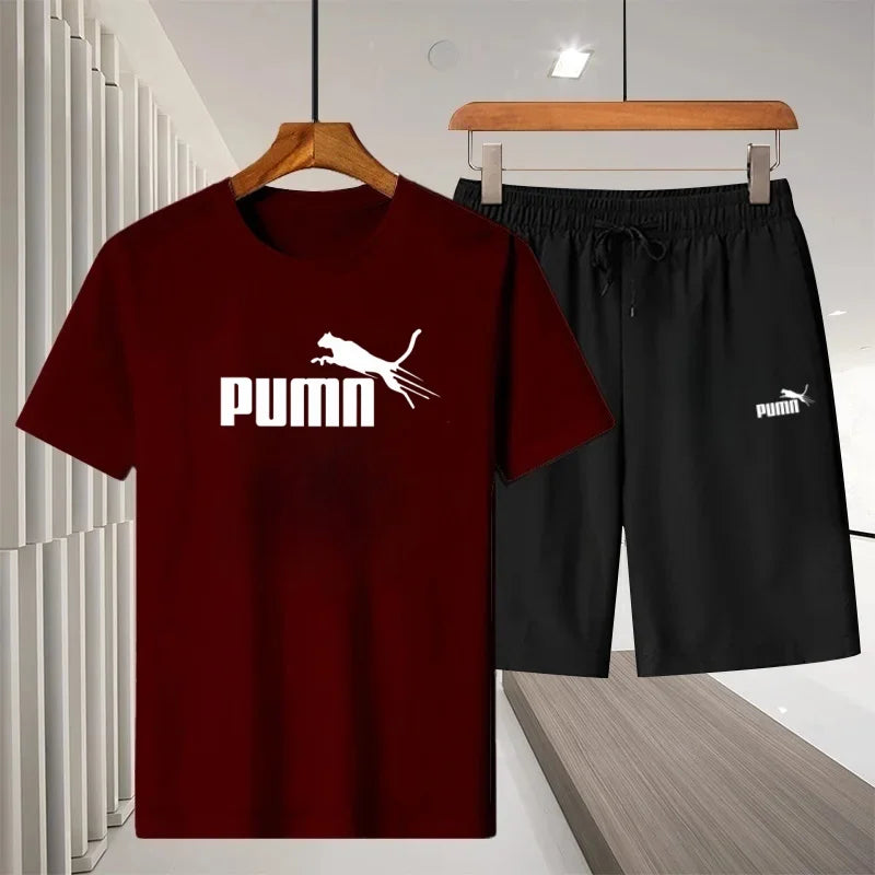 2026 Summer New Men's Casual Sports Outdoor Running Fitness Short-Sleeve Breathable Quick-Dry T-Shirt + Shorts Two-Piece Set