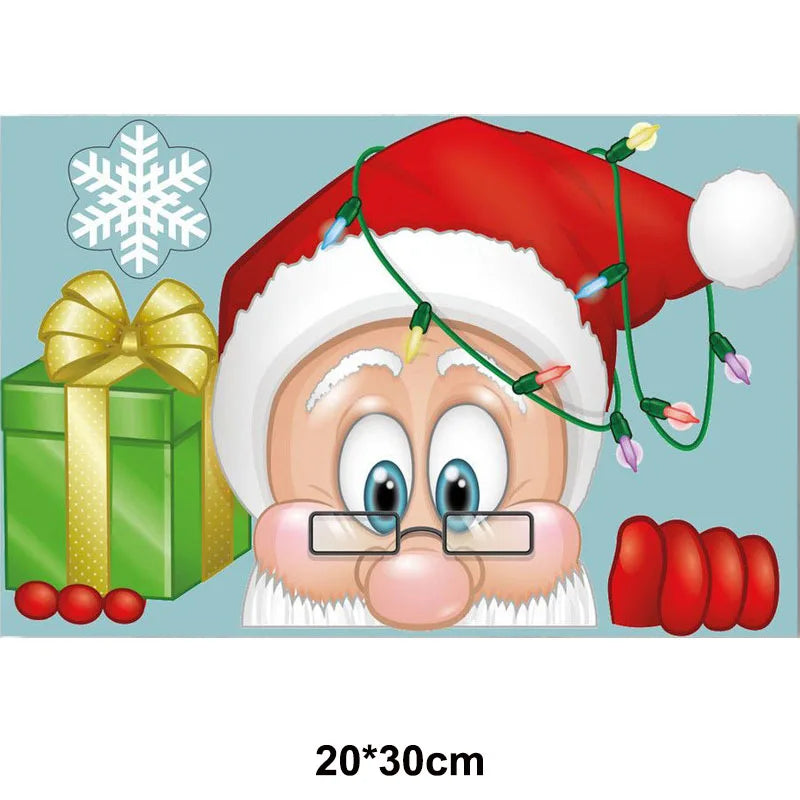 Christmas Window Cling Stickers Santa Claus Reindeer Snowflake Gift Box Window Decals for Xmas Home Shop Glass Door Window Decor