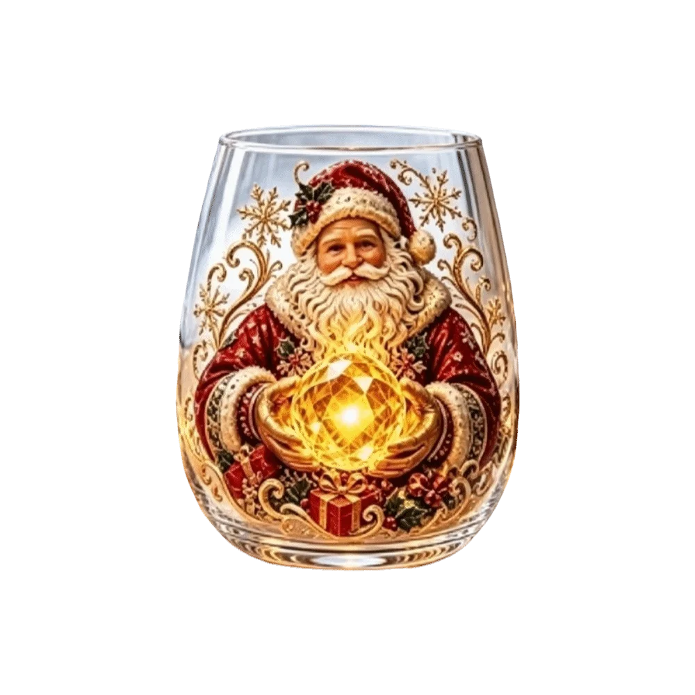 Drinking Glass 2D Print Christmas Wine Glass Snowman Santa Claus Christmas Art Cup Tree Reindeer Clear Stemless Glass Gifts