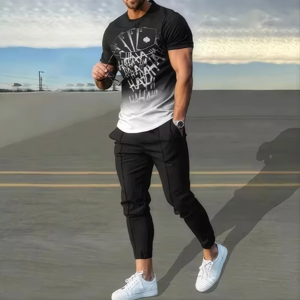 Summer basketball sportswear set short sleeved T-shirt long pants two-piece set men's sportswear 3D printed casual oversized men