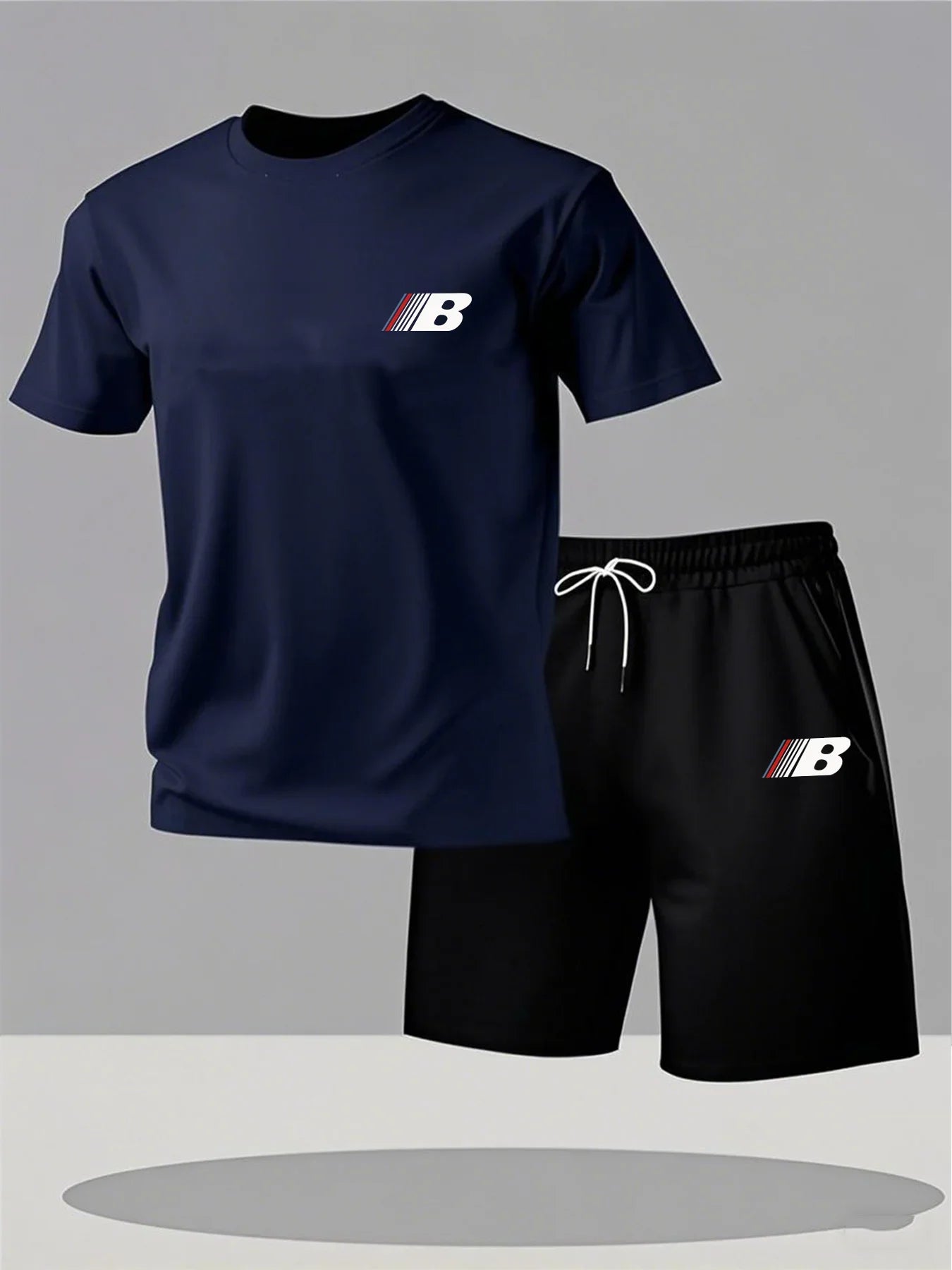 Sports Style Men's Summer Breathable Sportswear Short Sleeved T-shirt+shorts, Lightweight and Comfortable Casual 2-piece Set