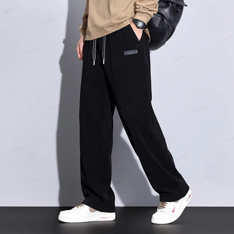 2024 New Autumn Winter Corduroy Pants Men Elastic Waist Business Straight Thick Outdoors Drawstring Jogging Casual Trousers Male