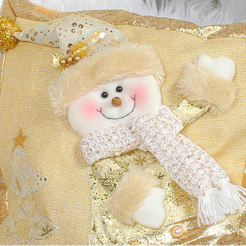 Christmas Gold Embroidered Cushion Cover Snowman Elk Santa Claus Three-dimensional Embroidered Pillowcase Holiday Home Decor