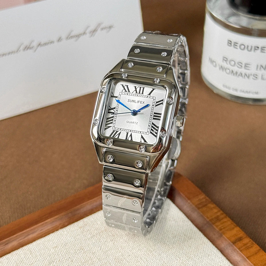 SUNLIFEX New Fashion Square Watch Women Quartz Wristwatch Stainless Steel Strip Female Roman Scale Watches Clock Gift Relogio
