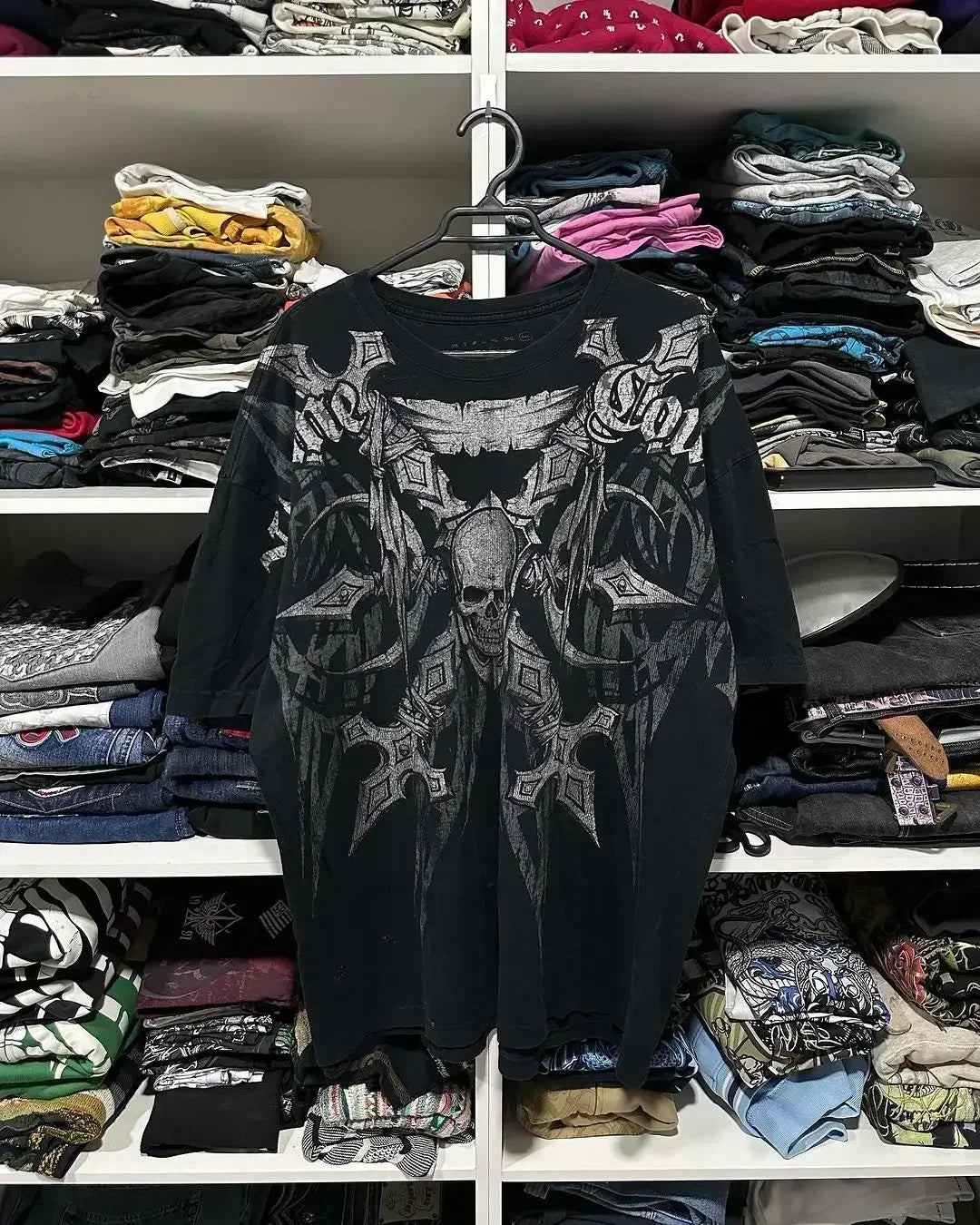 2000s affliction T-shirt Vintage Clothing Punk Hip Hop Graphic Print Oversized T shirt Men Round Neck Cotton Short Sleeve Tops