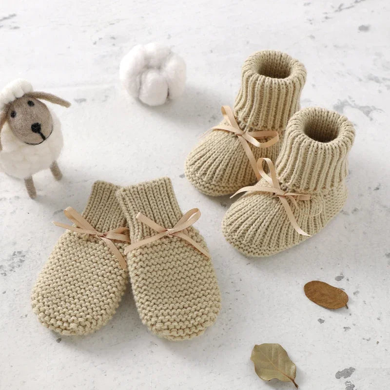 Newborn Baby Clothes Set Knitted Infant Girl Boy Romper +Hat +Gloves +Shoes Fall 4PC Long Sleeve Jumpsuit Outfits +Mitten +Boots
