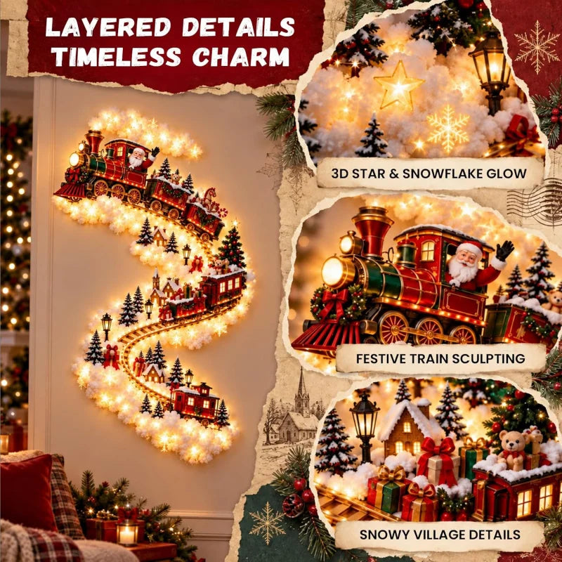 Christmas Magic Trail Wall Light-LED Glowing Christmas Scene Wall Decoration,Santa Sleigh Reindeer Hanging Decoration for Party