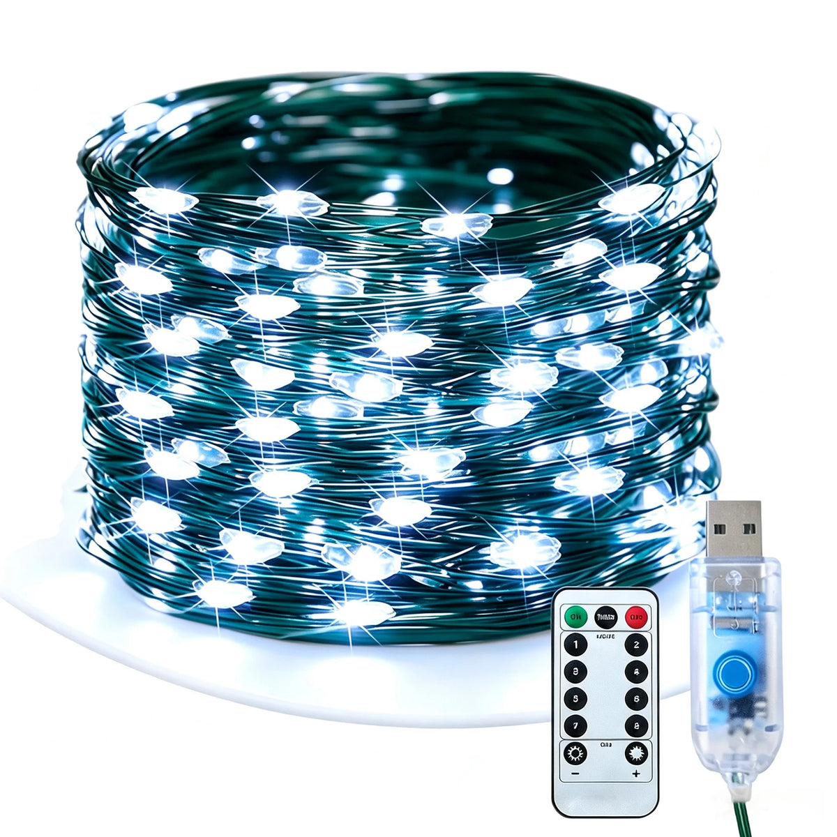 USB Powered LED Green Copper Wire String Lights 8 Modes Fairy Garland Light Holiday Decor Light for Christmas Tree Party Wedding