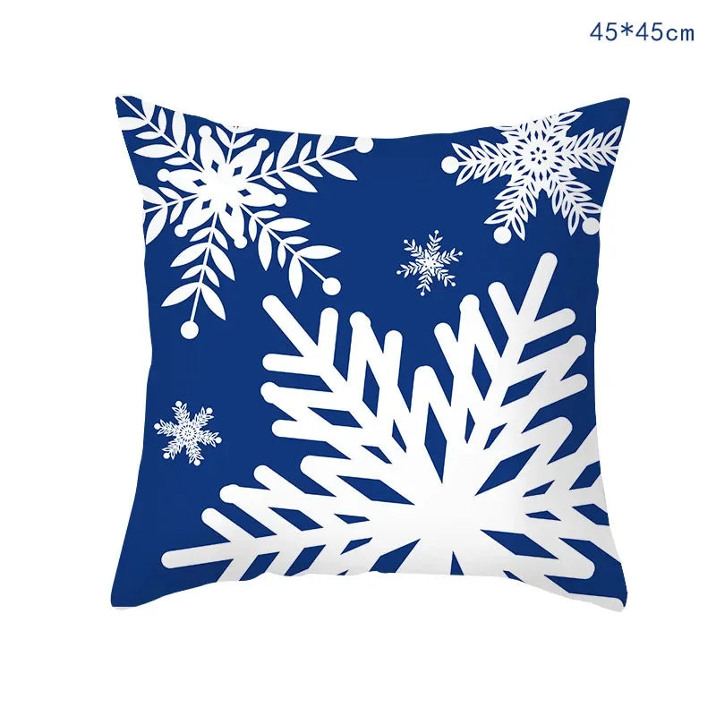 45cm Blue Snow Winter Christmas Pillowcase 2026 Xmas Ornaments Sofa Pillow Cover Merry Christmas Decor Home Car Cushion Cover