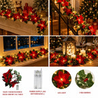 1pc 10/20 LED Christmas Artificial Flower and Red Berry String Light Battery Powered Fairy Lamp For Home Bedroom Christmas Decor