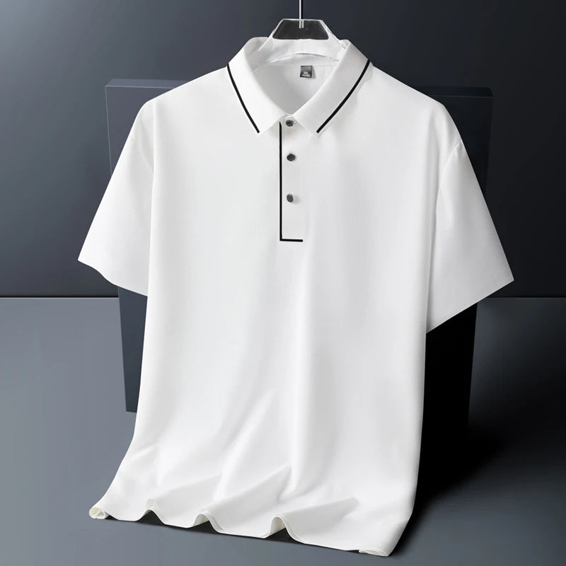 Plus Size 8XL Men's Stripe Polo Shirts Short Sleeve Ice Silk Tshirt Male Big Large Collar Business Casual Elegant Formal Classic